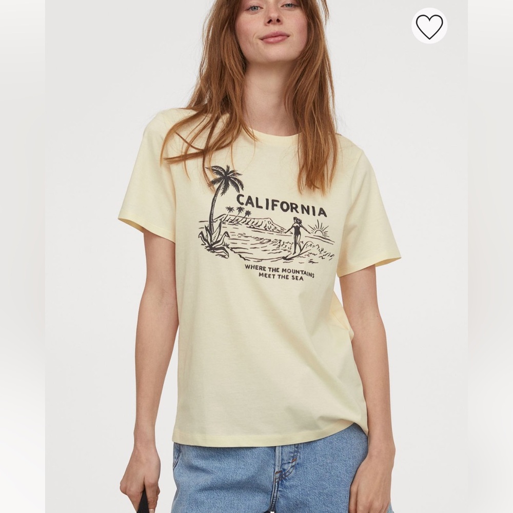 H&M YELLOW CALIFORNIA cotton TEE T-SHIRT MEDIUM WHERE THE MOUNTAINS